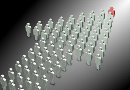 a 3D illustration of a group of people forming an arrow shapeの写真素材
