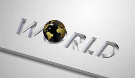 a word world cut out from white board and earth globe replacing letter Oの写真素材