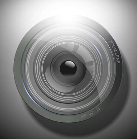 an illustration of a photo camera lens with a flash lightの写真素材