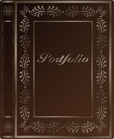 A book hard cover with a word portfolio engraved on itの写真素材