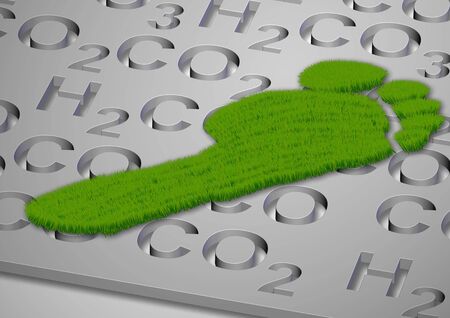 A footprint made from grass with carbon compounds formulas under itの写真素材