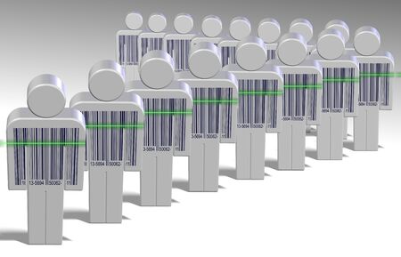 Group of people with a bar code printed on themの写真素材