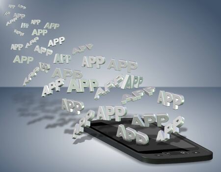 A number of words spelling app going into a mobile phoneの写真素材
