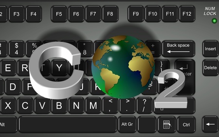 A keyboard and carbon dioxide formula in front of itの写真素材