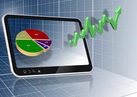 3d illustration of a tablet computer and chartsの写真素材