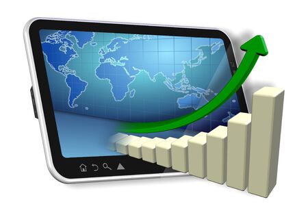 3d illustration of a tablet computer and a chart coming from itの写真素材