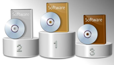 Three different software packages positioned on a winning podiumの写真素材