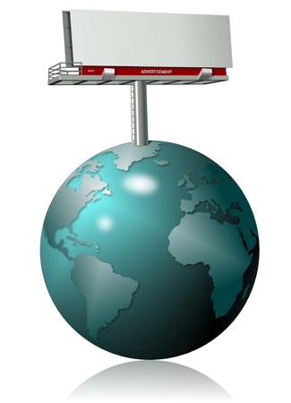 An illustration of earth globe and a billboard on top of itの写真素材