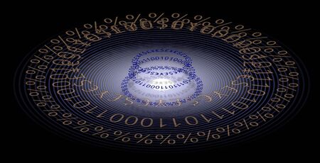 An abstract illustration of currency symbols and percentage symbolの写真素材
