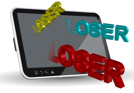 A computer tablet and words spelling loser coming out of itの写真素材