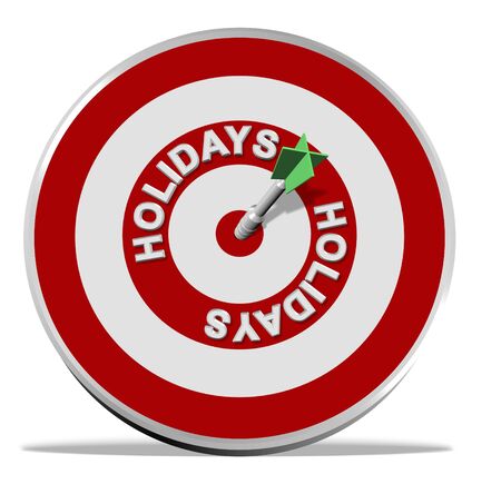 White and red target with a word holidays on it and a dart in the centerの写真素材