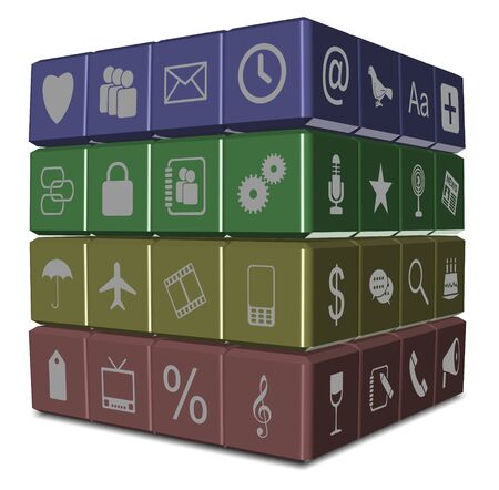 Colorful cube with many different computer applications icons on itの写真素材