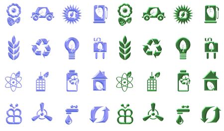 Blue and green eco icons sets in a chrome effectの写真素材