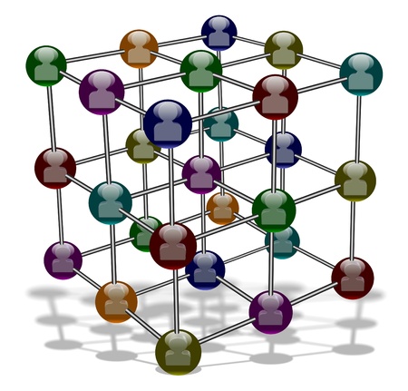 Crystalline structure model of molecule with people figurines insideの写真素材