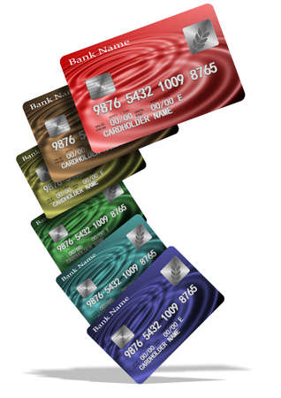 An illustration of a group of colorful credit cardsの写真素材