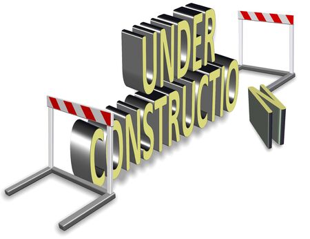 Words spelling under construction surrounded by barriersの写真素材