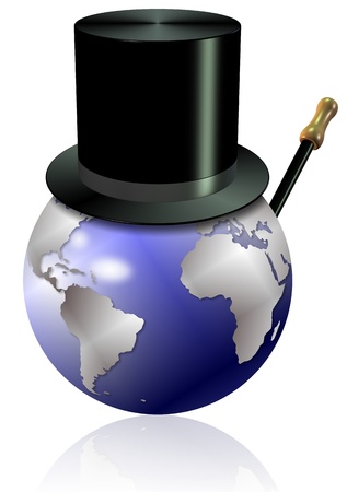 Earth globe with a black top hat and a caneの写真素材