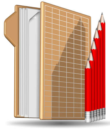 Document folder with a chart made from a shadow of group of pencilsの写真素材