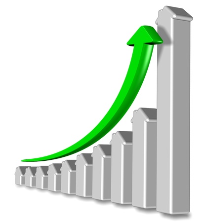 Chart made from shapes of houses with a green arrow pointing upの写真素材