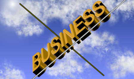 Word business balancing on a rope with blue sky in the backgroundの写真素材