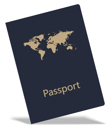 An illustration of a blue passport with a map of world on itの写真素材