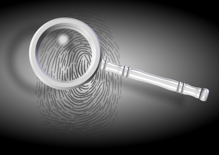 An illustration of a fingerprint and a magnifying glassの写真素材