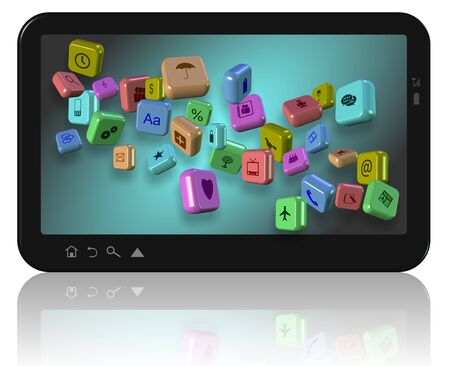 PC tablet with different application icons on its screenの写真素材