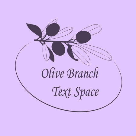 Botanical floral emblem in minimalist style with plant elements. Frame with olive branch drawn by lines. Vector illustration with empty space fot text.のイラスト素材