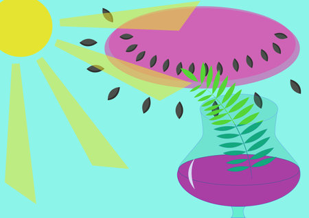 Abstract background with plant and botanical elements. Vector illustration in a minimalist style with empty space for text.のイラスト素材