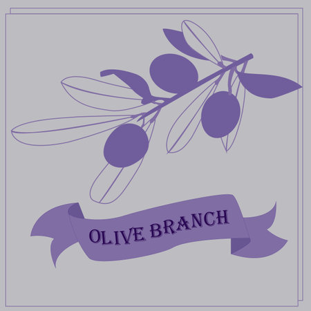 Botanical floral emblem in minimalist style with plant elements. Frame with olive branch drawn by lines. Vector illustration with empty space fot text.のイラスト素材