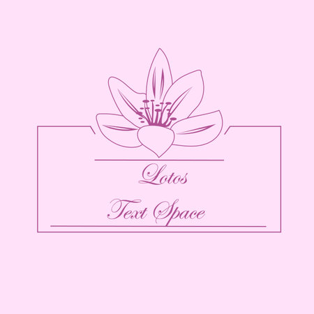 Botanical floral emblem in minimalist style with plant elements. Frame with lotus drawn by lines. Vector illustration with empty space fot text.のイラスト素材