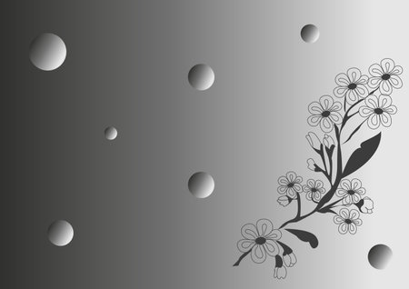 Black and white background with the image of a flower branch, using a gradient. Vector illustration for use in advertising, postcard, invitationのイラスト素材