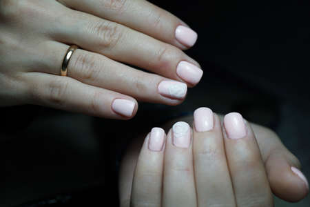 Natural nails with clean manicure.の写真素材