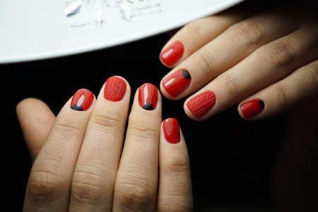 Awesome nails and beautiful clean manicure. Nails are natural. Manicure is made using nails drill machine.の写真素材