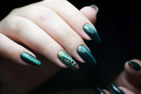 Awesome nails and beautiful clean manicure. Nails are natural. Manicure is made using nails drill machine.の写真素材