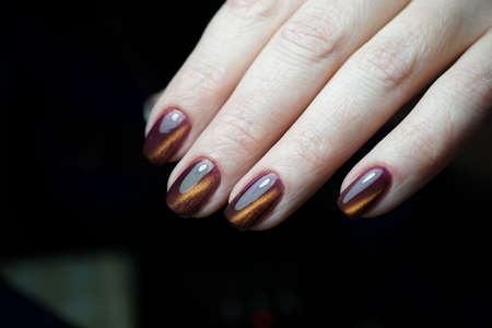 Awesome nails and beautiful clean manicure. Nails are natural. Manicure is made using nails drill machine.の写真素材