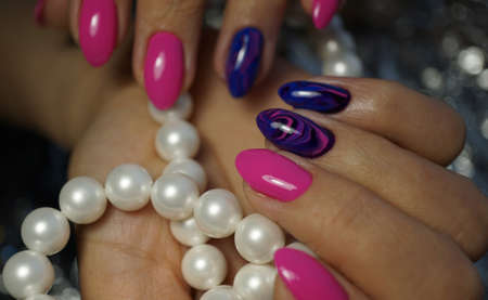 Awesome nails and beautiful clean manicure. Nails are natural. Manicure is made using nails drill machine.の写真素材