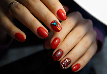 Awesome nails and beautiful clean manicure. Nails are natural. Manicure is made using nails drill machine.の写真素材