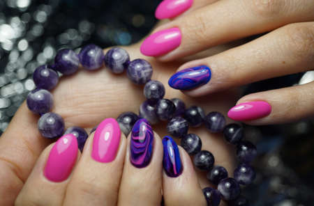 Awesome nails and beautiful clean manicure. Nails are natural. Manicure is made using nails drill machine.の写真素材