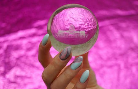 Awesome nails and beautiful clean manicure. Nails are natural. Manicure is made using nails drill machine.の写真素材