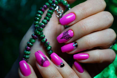 Awesome nails and beautiful clean manicure. Nails are natural. Manicure is made using nails drill machine.の写真素材