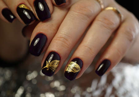 Awesome nails and beautiful clean manicure. Nails are natural. Manicure is made using nails drill machine.の写真素材