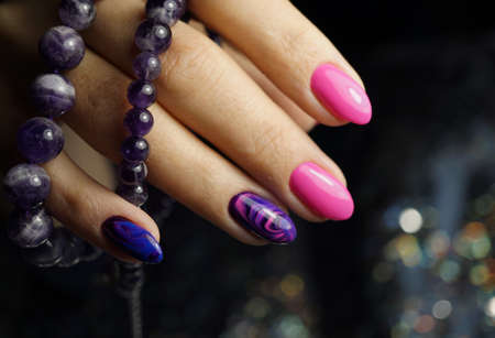 Awesome nails and beautiful clean manicure. Nails are natural. Manicure is made using nails drill machine.の写真素材