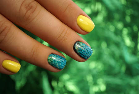 Awesome nails and beautiful clean manicure. Nails are natural. Manicure is made using nails drill machine.の写真素材