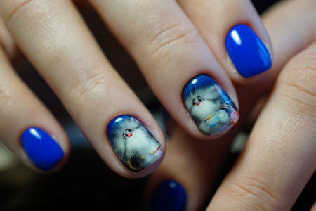 Awesome nails and beautiful clean manicure. Nails are natural. Manicure is made using nails drill machine.の写真素材