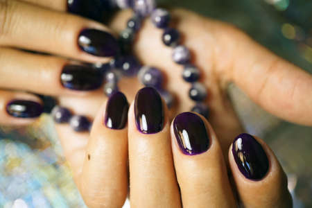 Awesome nails and beautiful clean manicure. Nails are natural. Manicure is made using nails drill machine.の写真素材