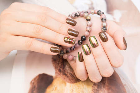 Natural nails, gel polish. Perfect clean manicure with zero cuticle. Nail art design for the fashion style.の写真素材