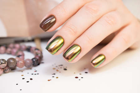 Natural nails, gel polish. Perfect clean manicure with zero cuticle. Nail art design for the fashion style.の写真素材