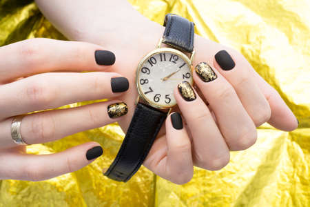 Perfect manicure and natural nails. Attractive modern nail art design. Gel polish applied.の写真素材