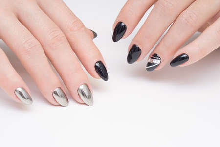 Perfect manicure and natural nails. Attractive modern nail art design. Gel polish applied.